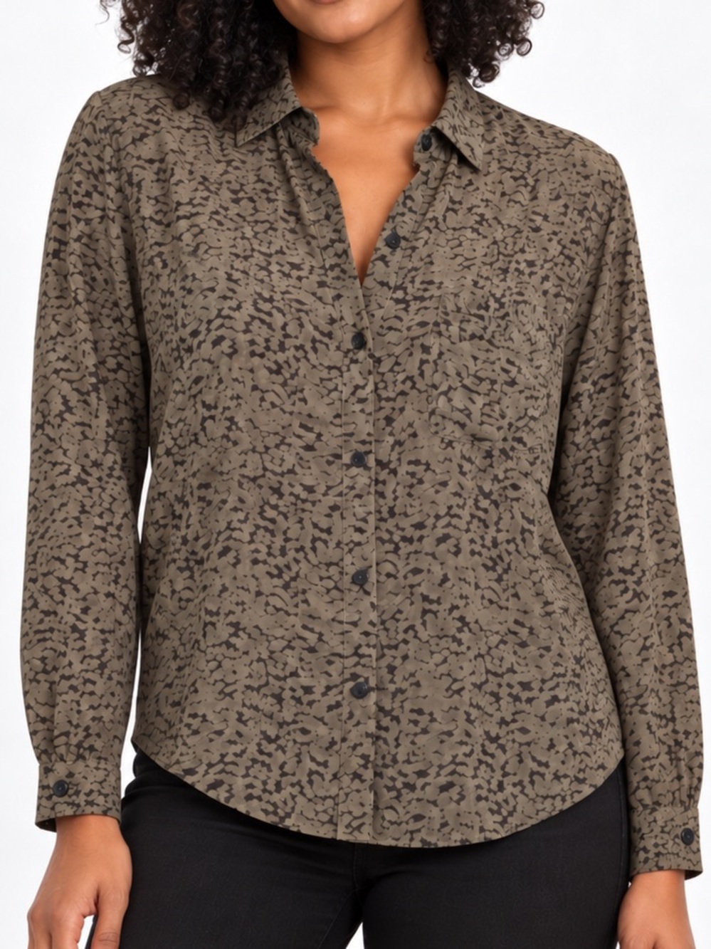 Rails Rocsi Button Down Blouse Olive Black Print Rayon Top Large